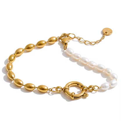 Pearl & Gold Link Bracelet