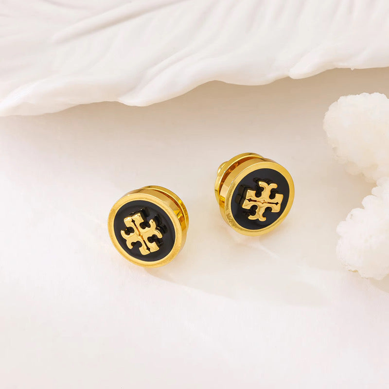 Enamel Cross Emblem Stud Earrings
