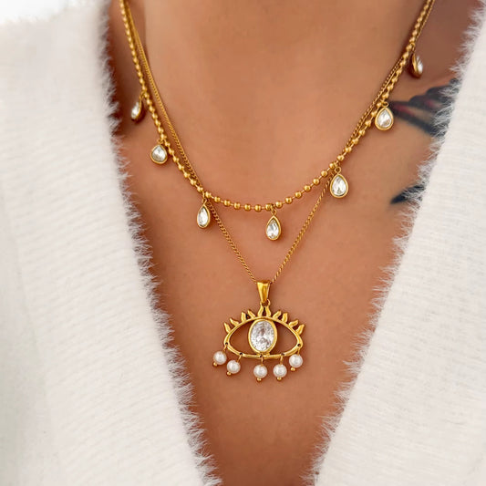 Evil Eye Pearl Charm Necklace