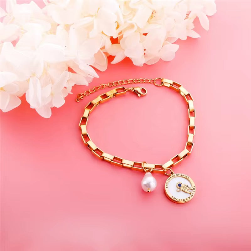 Pearl Coin Charm Bracelet