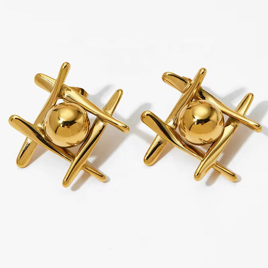 Celestial Orbit Gold Stud Earrings