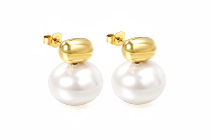 Gold & Pearl Drop Stud Earrings