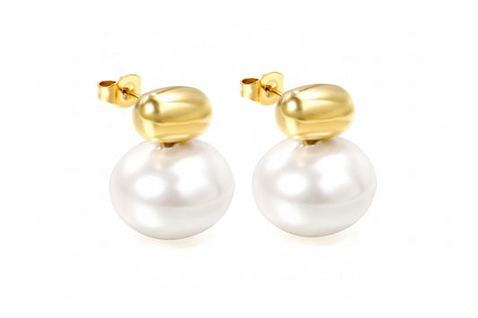 Gold & Pearl Drop Stud Earrings