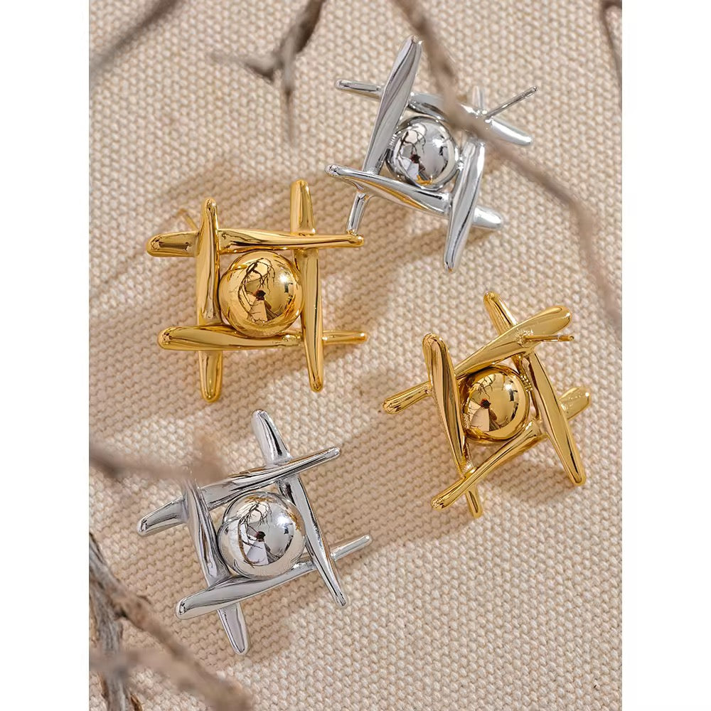 Celestial Orbit Gold Stud Earrings