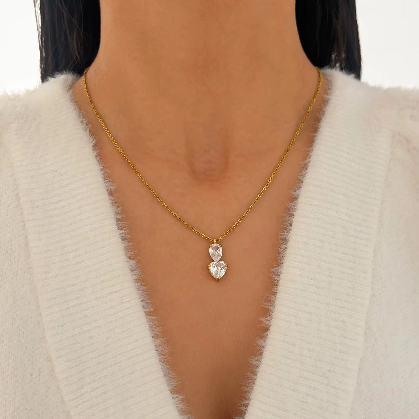 Double Heart Drop Necklace