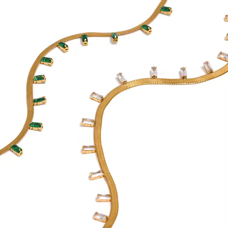 Emerald Drop Snake Chain Necklace