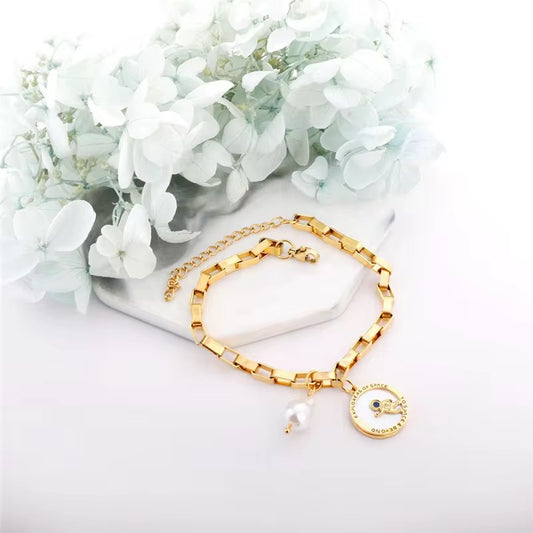Pearl Coin Charm Bracelet