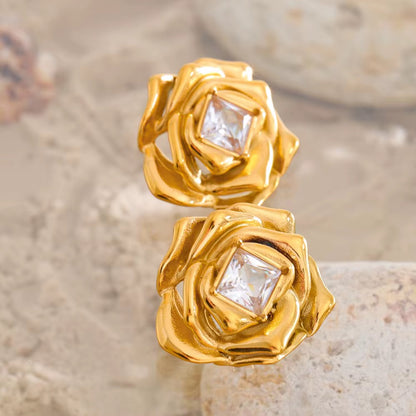 Golden Rose Crystal Earrings