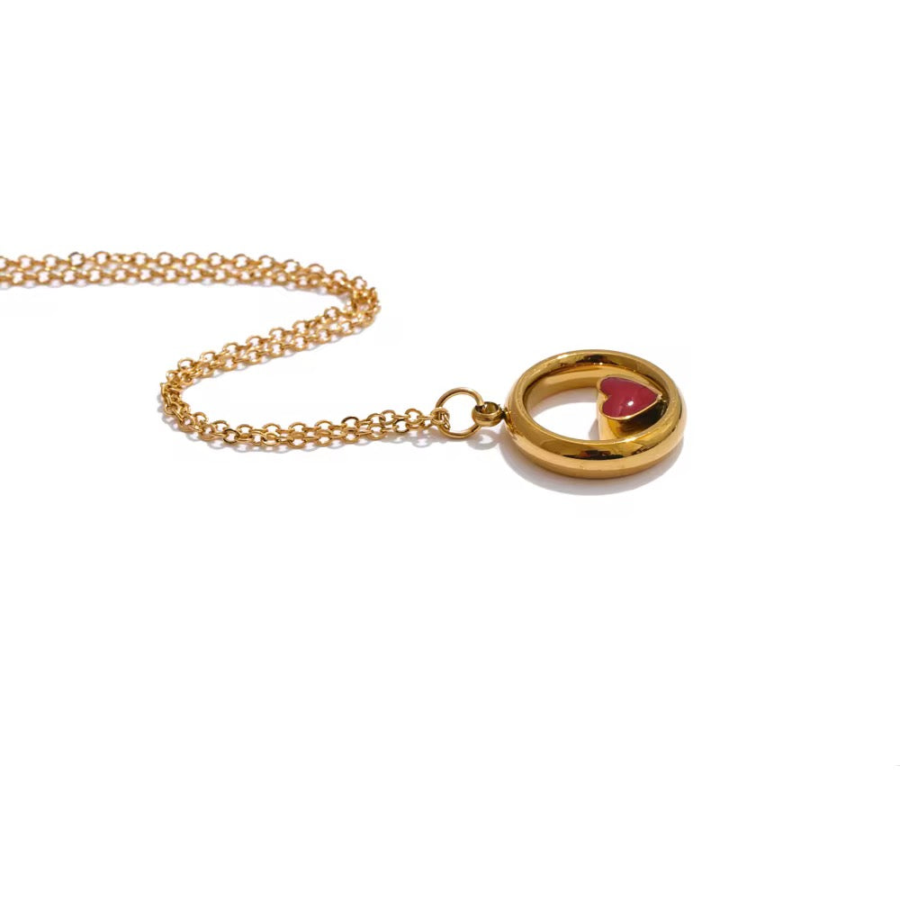 Golden Heart Circle Pendant Necklace