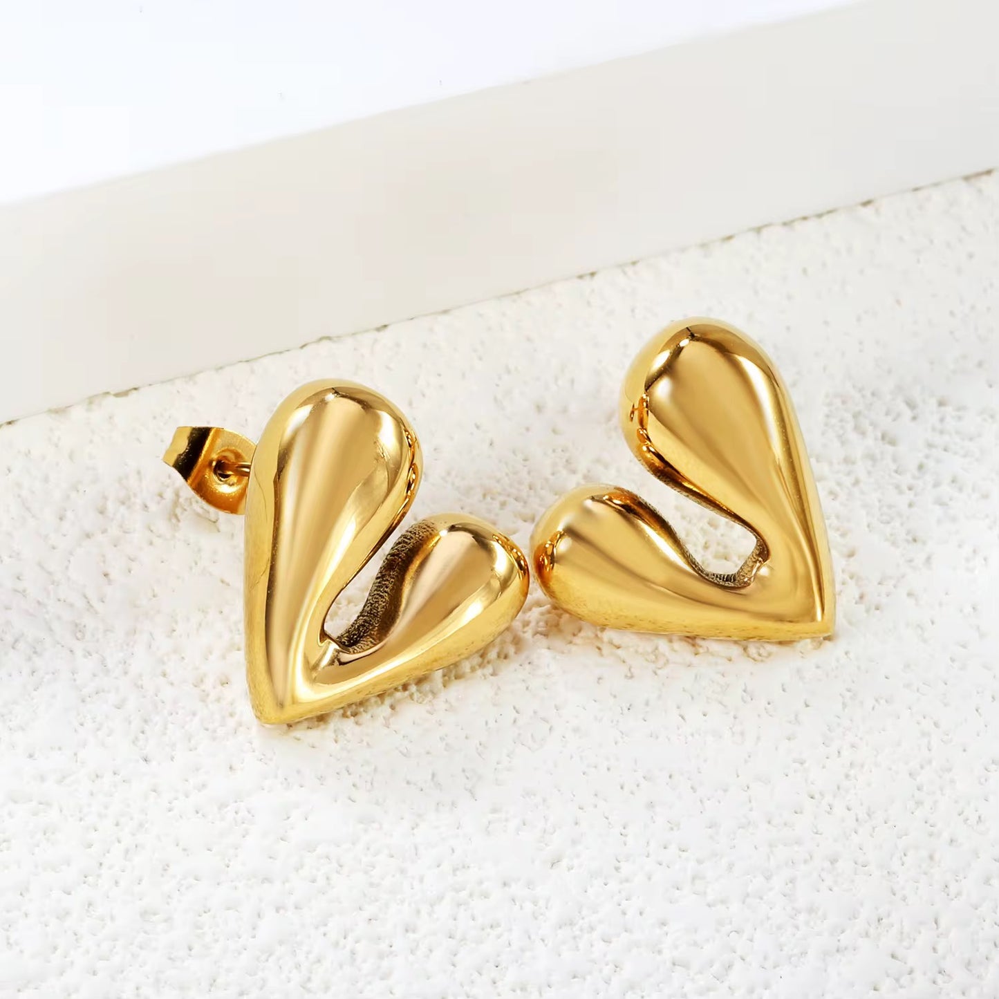 Modern Gold Heart Stud Earrings