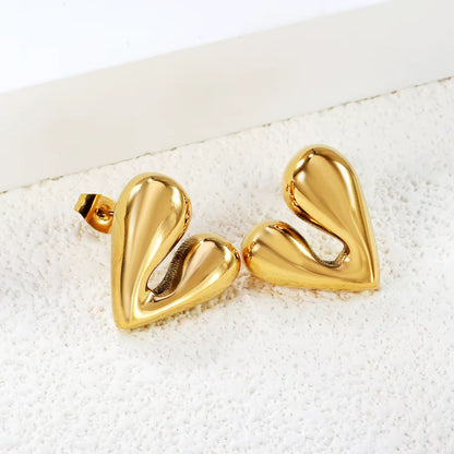 Modern Gold Heart Stud Earrings