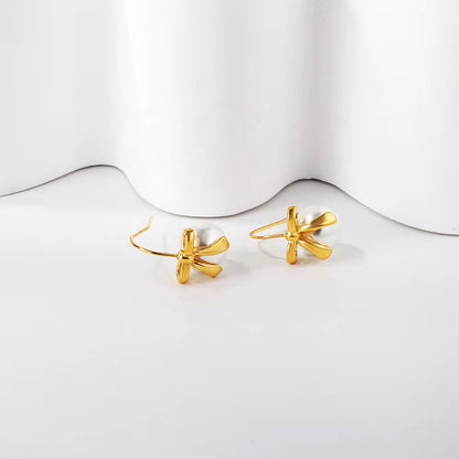 Golden Bow Pearl Drop Earrings