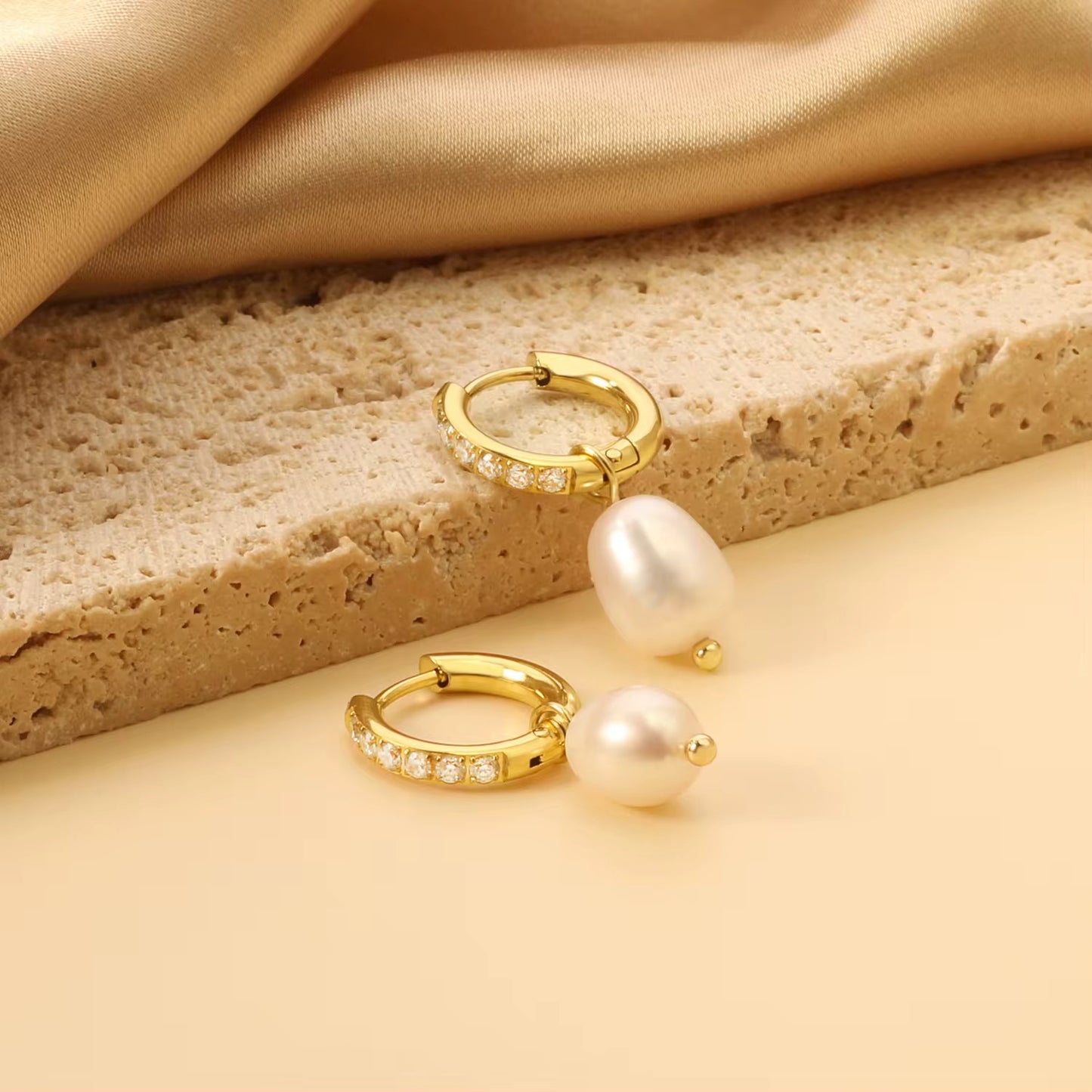 Crystal Pearl Drop Huggie Earrings