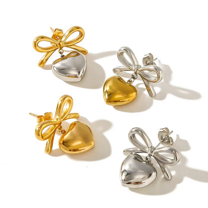 Bow Heart Drop Earrings