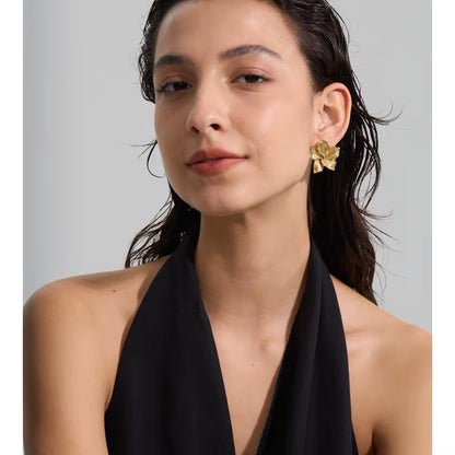 Gold Floral Sculpted Stud Earrings