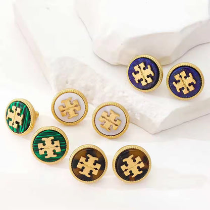 Round Enamel Emblem Stud Earrings