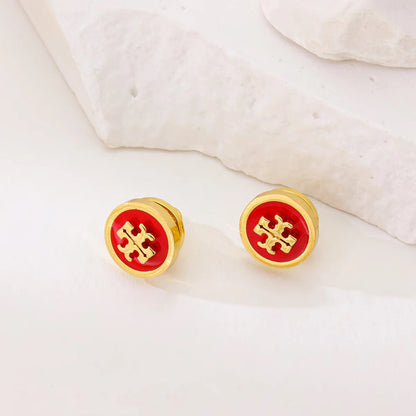 Enamel Cross Emblem Stud Earrings