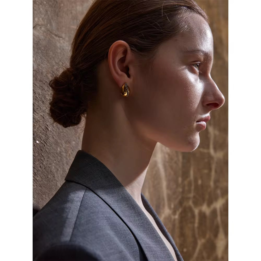 Gold Statement Teardrop Earrings with Crystal Accent