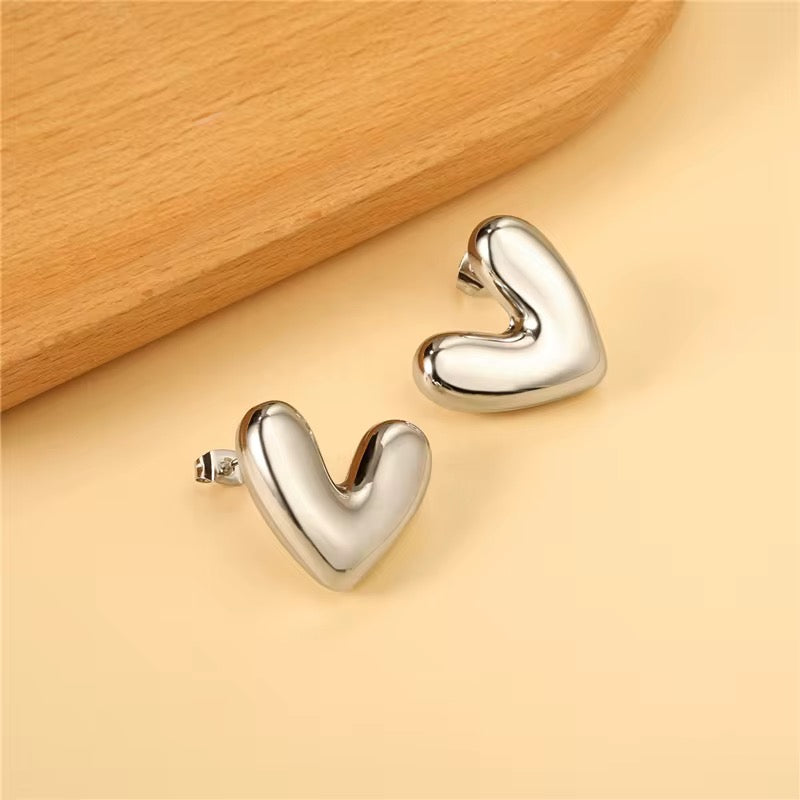 Silver Heart Stud Earrings
