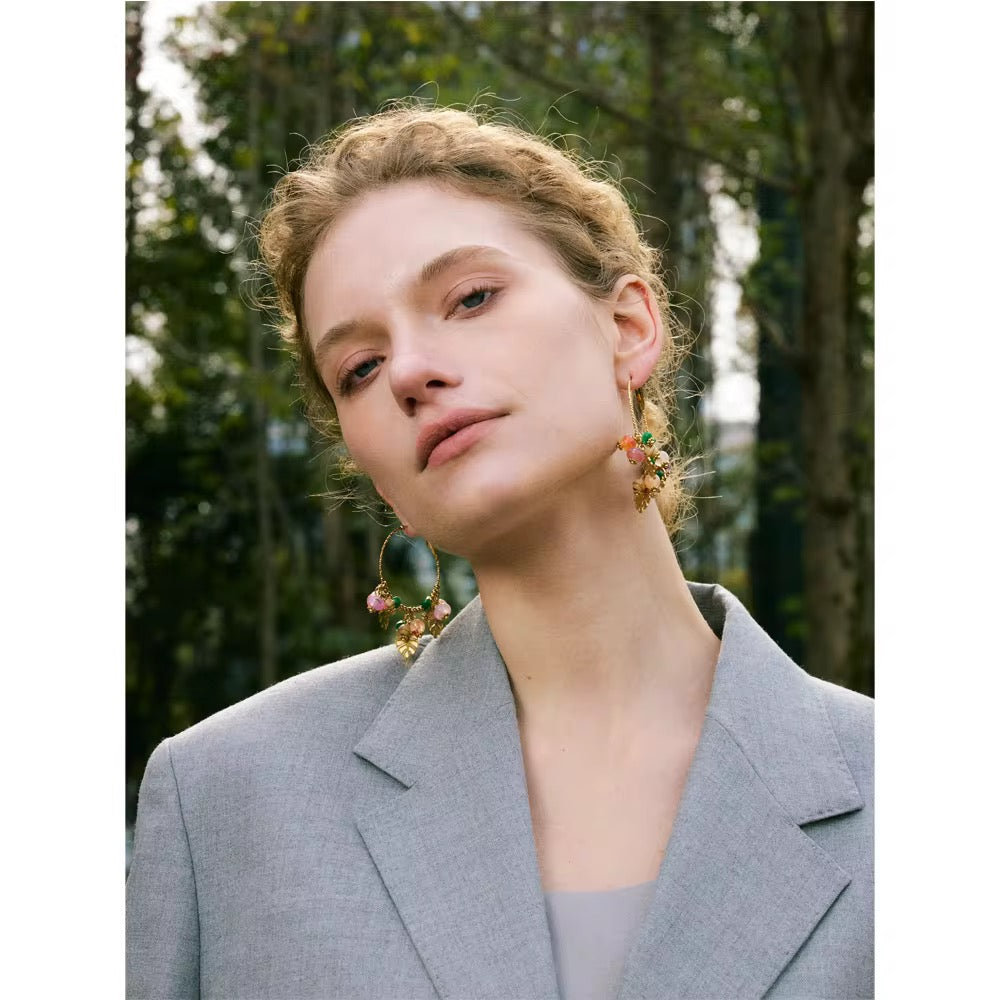 Tropical Charm Hoop Earrings – Natural Stone