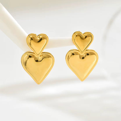 Double Heart Drop Statement Earrings