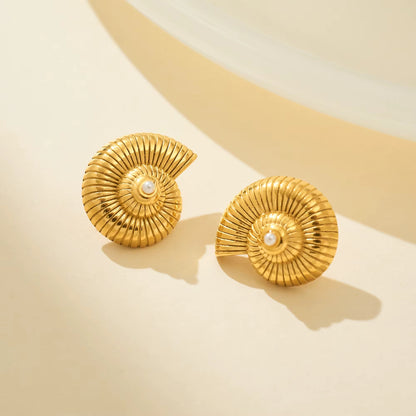 Golden Spiral Shell Earrings