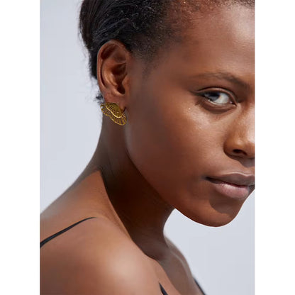 Golden Fan Leaf Statement Earrings