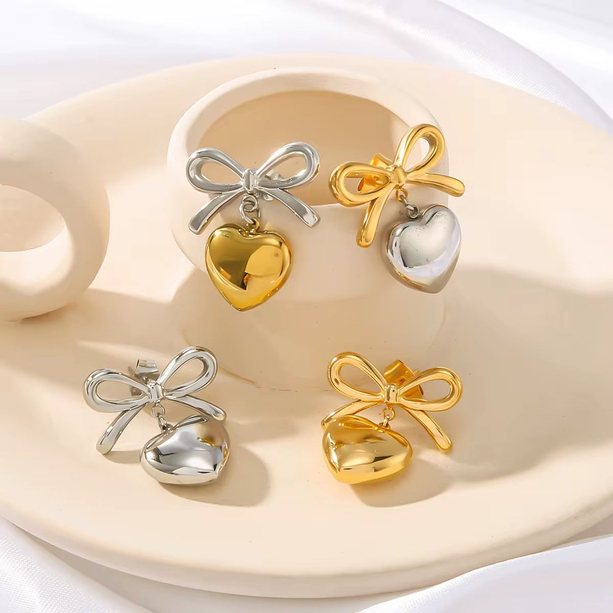 Bow Heart Drop Earrings