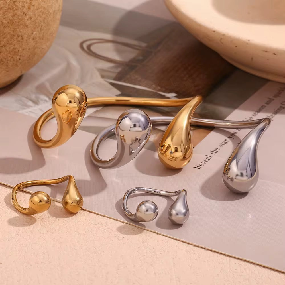 Sculptural Open Cuff Bracelet & Ring Set