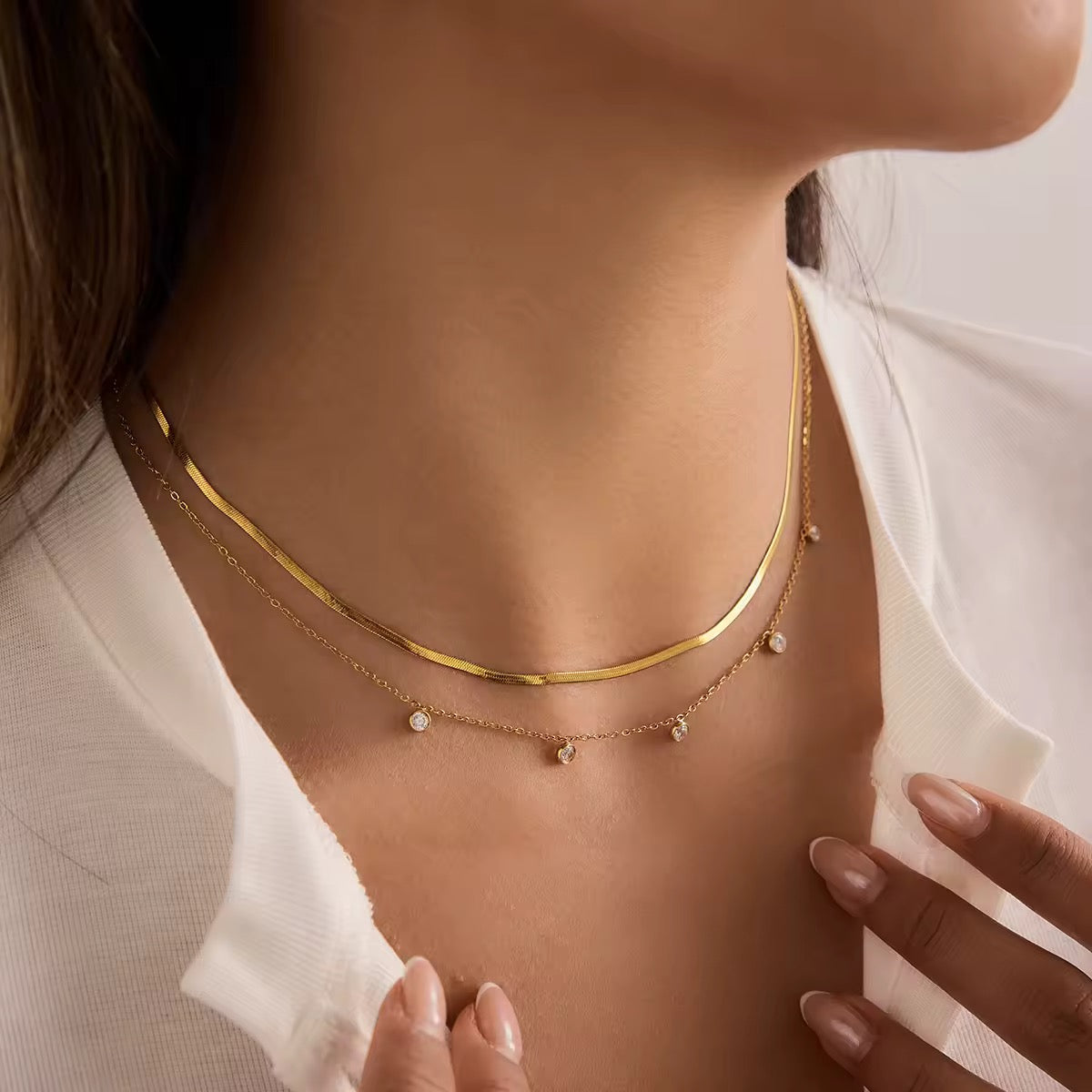 Layered Crystal Snake Chain Necklace