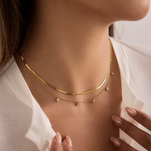 Layered Crystal Snake Chain Necklace