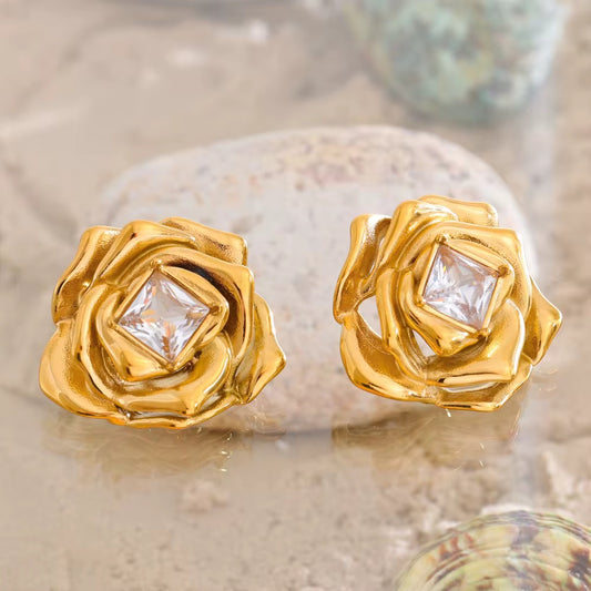 Golden Rose Crystal Earrings