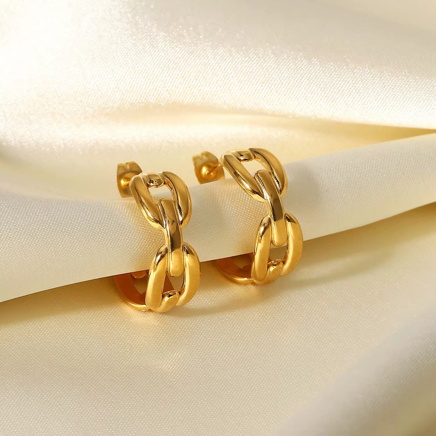 Gold Chain Link Hoop Earrings