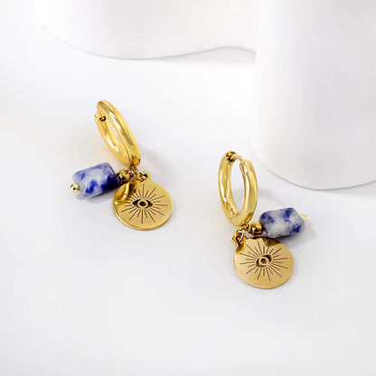 Evil Eye Charm Stone Drop Hoop