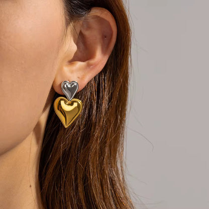 Double Heart Drop Statement Earrings
