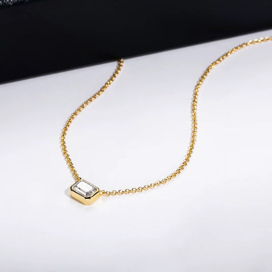 Emerald Cut Crystal Gold Necklace